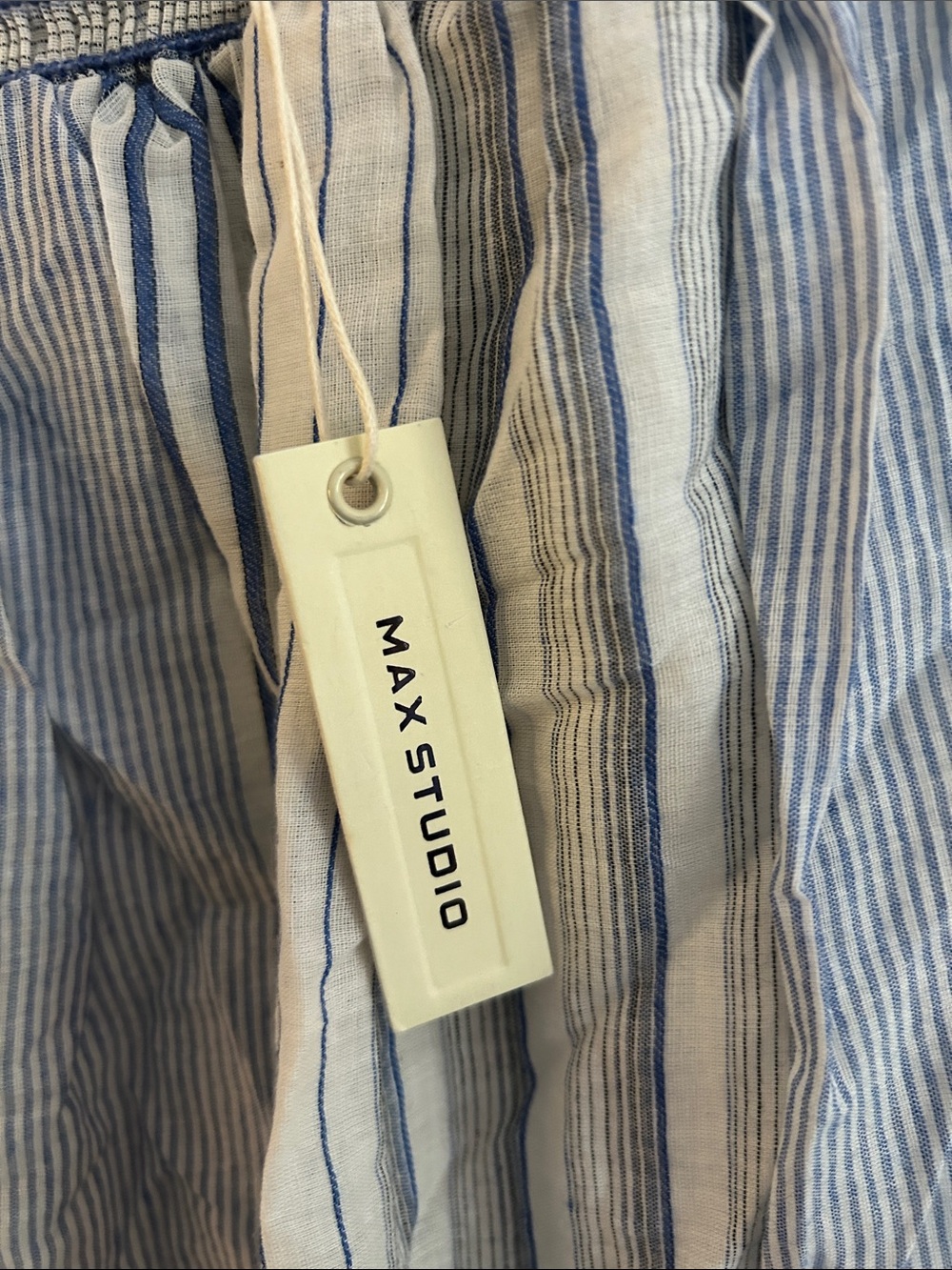 Max Studio Lightweight Blue Striped Cotton Skirt - Picture 5 of 9